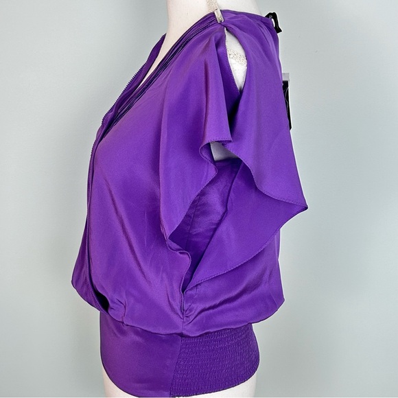 White House Black Market Flutter Sleeve Silk  Purple Blouse NWT - Picture 8 of 14